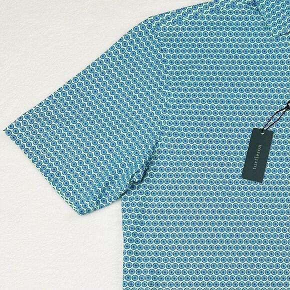 Turtleson Men’s Medium Green Blue Fruit Slice Performance Golf Polo Shirt - Picture 6 of 14